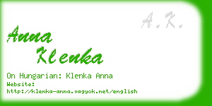 anna klenka business card